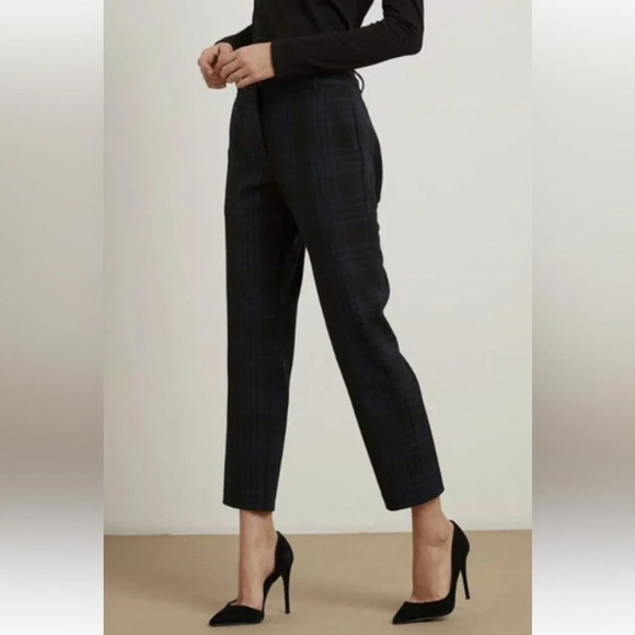 NWOT Velvet by Graham & Spencer Plaid Straight Leg Allison Pants Blue Black 4 - Picture 1 of 11